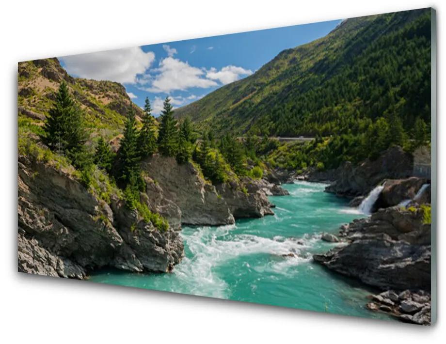 Obraz na akrylátovom skle Hory rieka príroda 140x70 cm