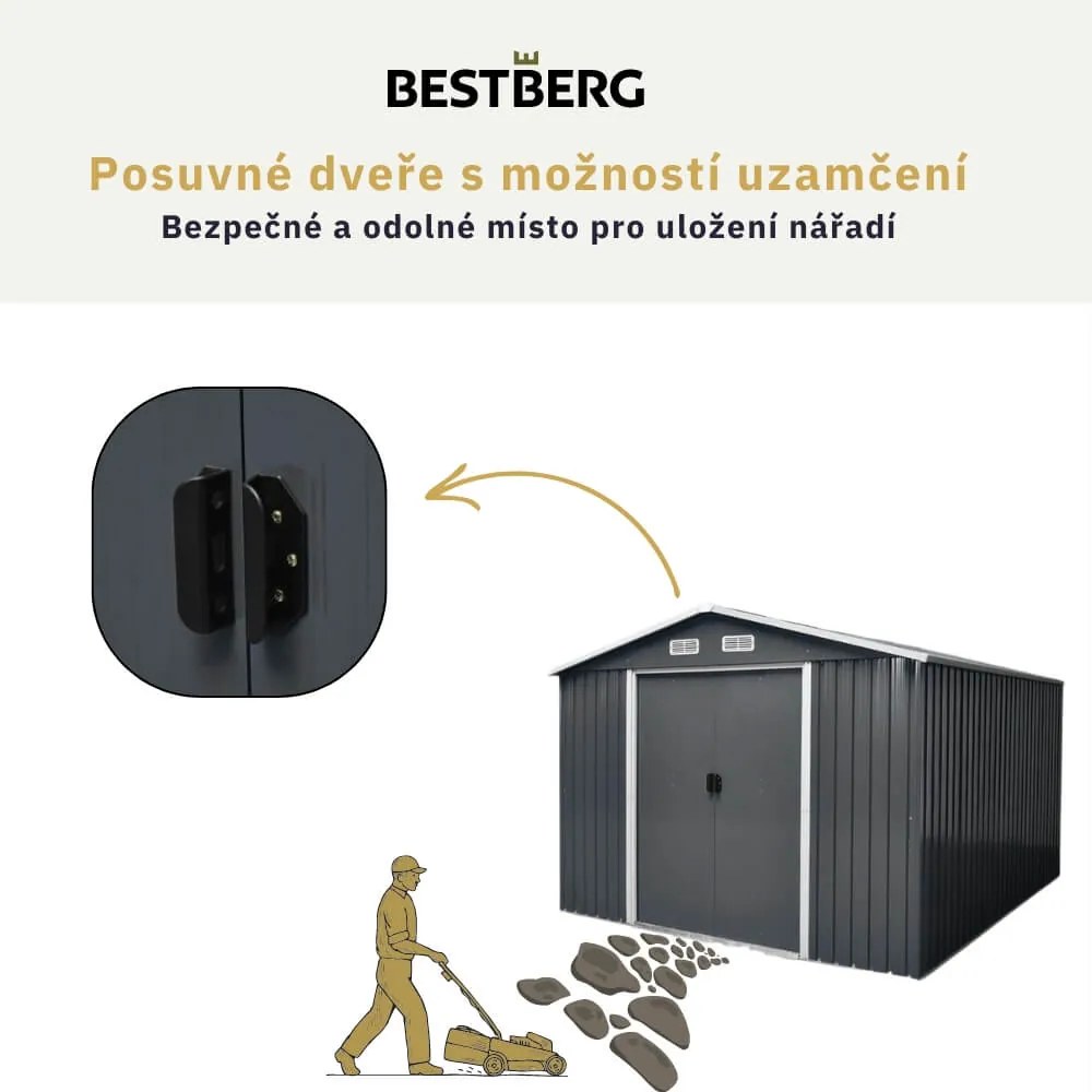 Záhradný domček BestBerg ZDB-9Z / 9 m² / 279 x 324 x 211 cm / zelený