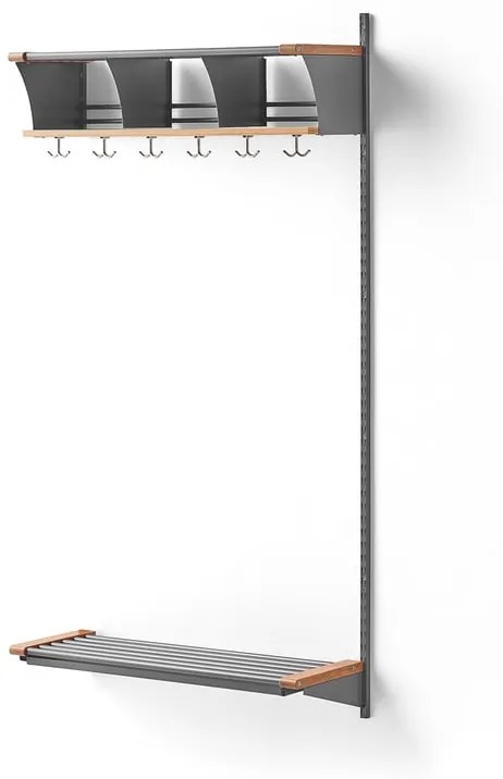 Vešiaková stena JEPPE s 3 priehradkami, prídavná sekcia, 1790x900x310 mm, strieborná/dub