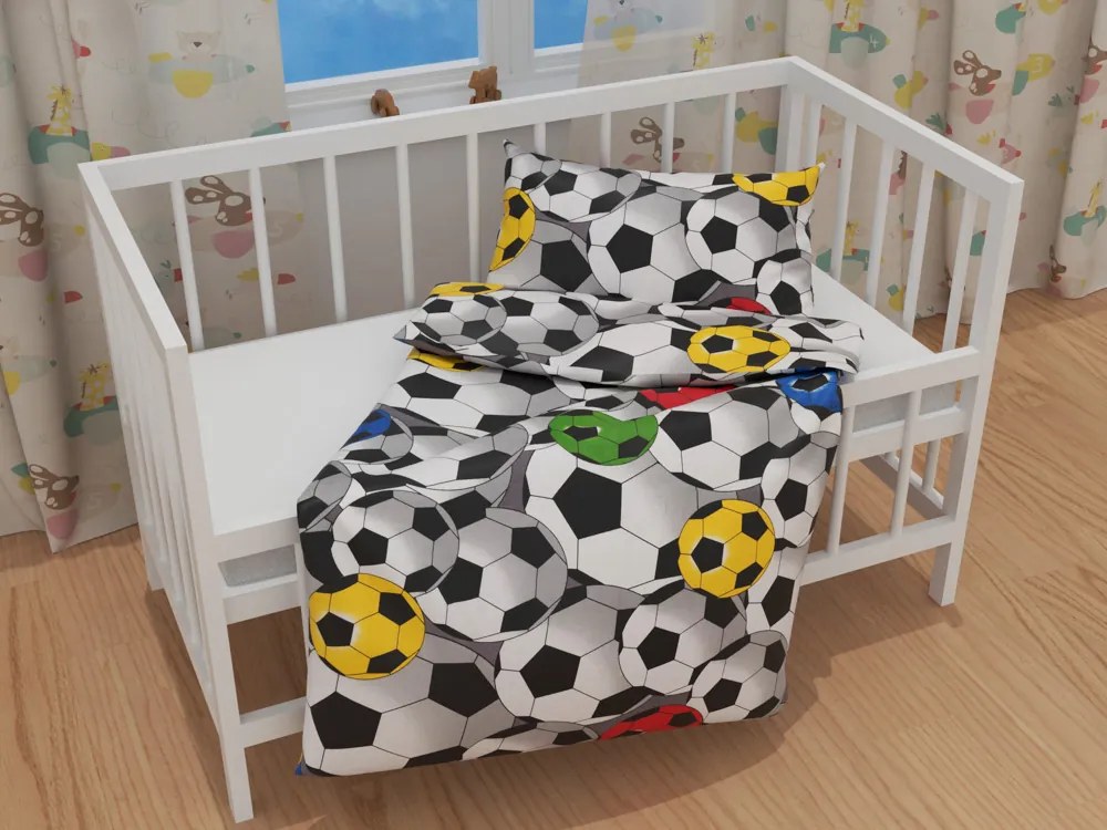 Biante Detské bavlnené posteľné obliečky do postieľky Sandra SA-580 Farebné a sivé futbalové lopty Do postieľky 90x130 a 40x60 cm