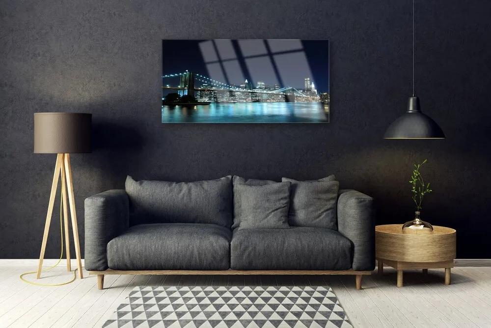 Skleneny obraz Most mesto architektúra noc 120x60 cm