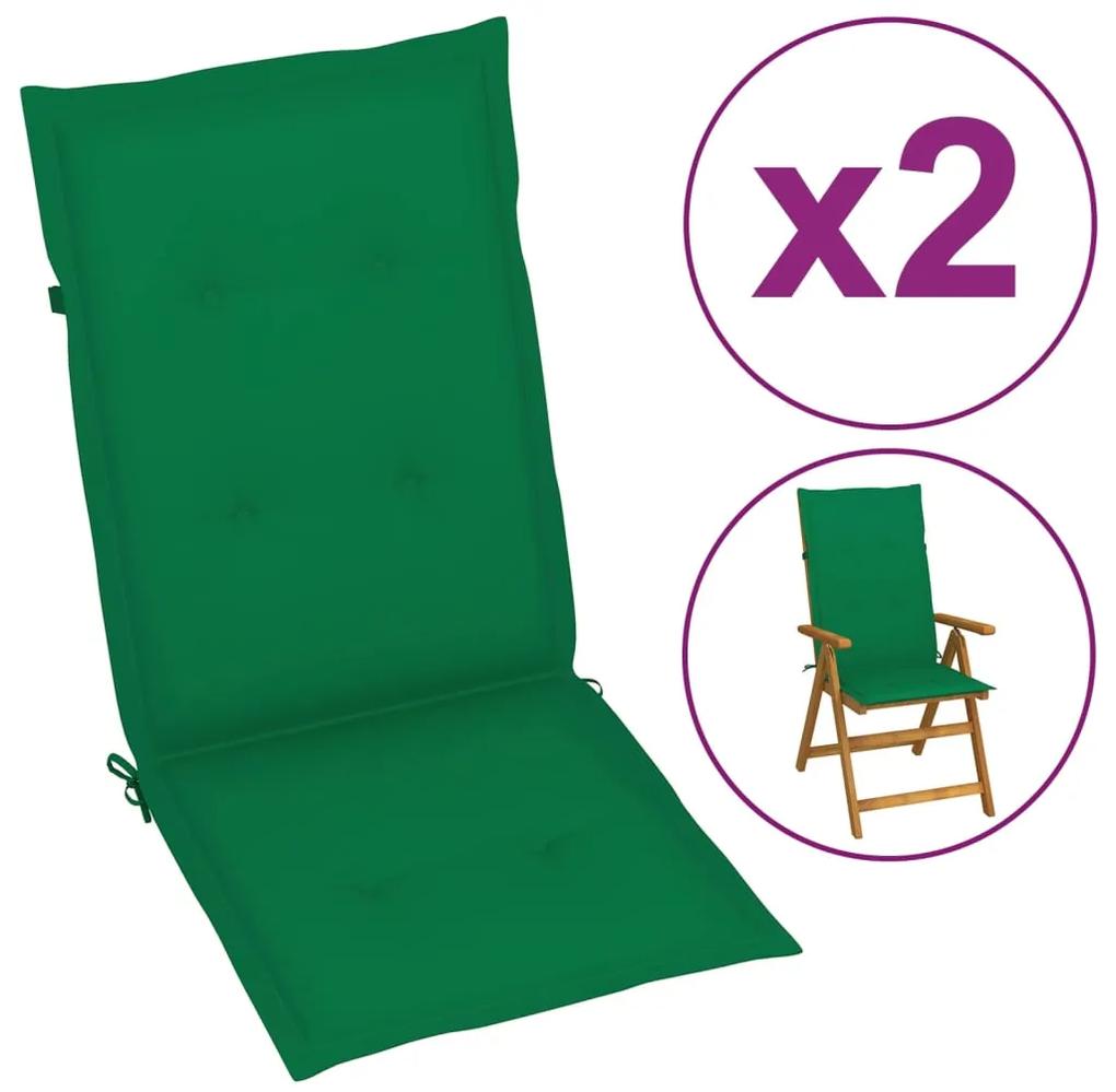 vidaXL Zelené sedáky na záhradné stoličky, 2 ks, 120x50x3 cm