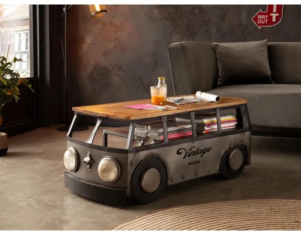 furniture-nabytek.cz - Masívny konferenčný stolík Camper z kovu a dreva, lakovaný, šedá farba