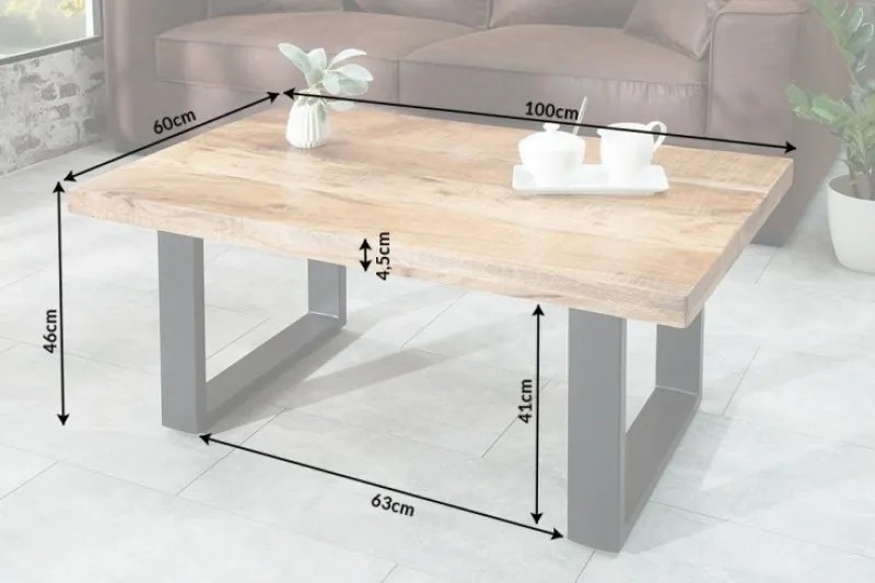 Konferenčný stolík Iron Craft 100 cm mango prírodný rám v tvare U
