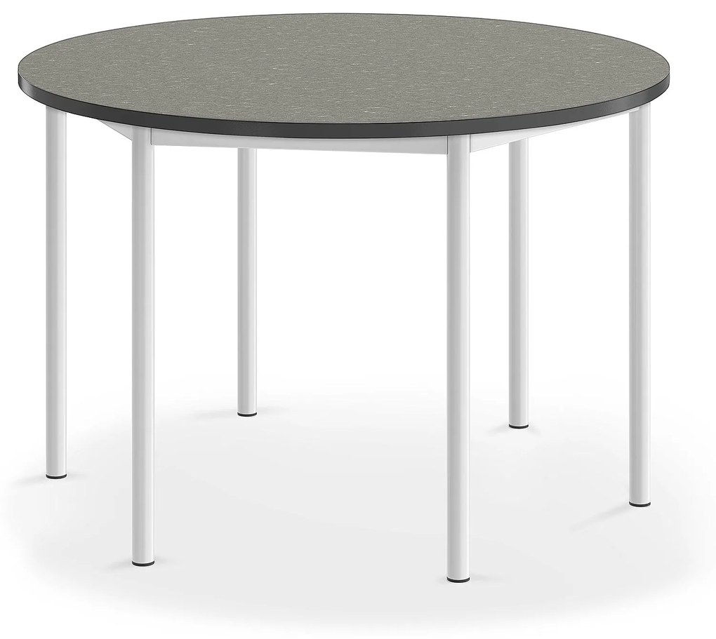 Stôl SONITUS, kruh, Ø 1200x760 mm, linoleum - tmavošedá, biela