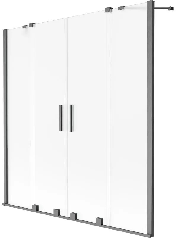 Mexen Velar Duo, 2-krídlová posuvná vaňová zástena 150 x 150 cm, 8mm sklo námraza, grafit brúsený, 896-150-000-32-66