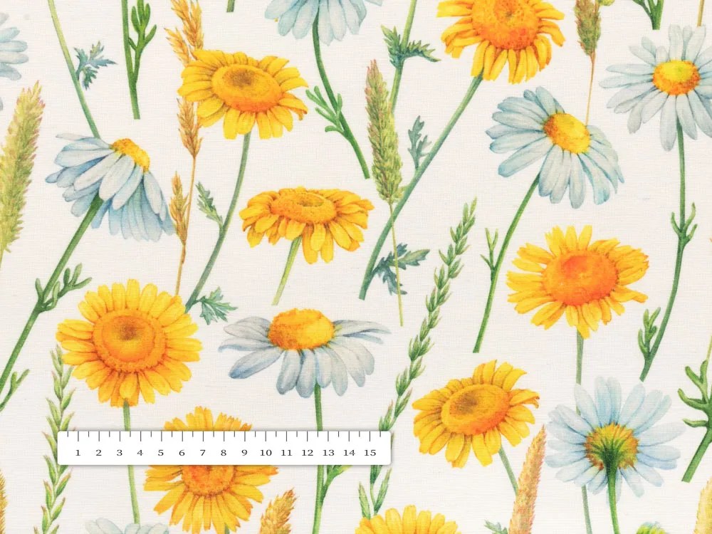 Biante Dekoračný obdĺžnikový obrus PML-104 Biele a žlté margaréty na bielom 120x180 cm
