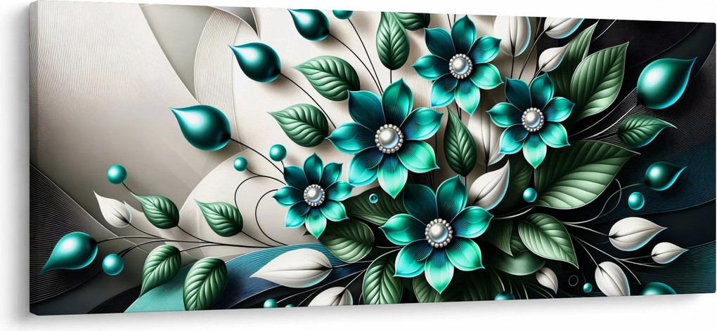 Obraz - 3D tyrkysové kvety (120x50 cm)