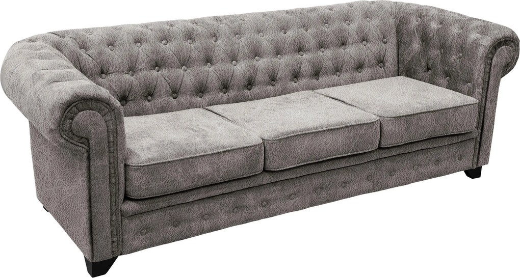 XXXLutz SEDAČKA CHESTERFIELD, drevo, textil, kompozitné drevo, sivá MID.YOU - Sedačky - 000694009822