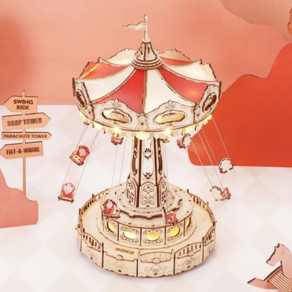 RoboTime - 3D skladačka hracej skrinky Retiazkový kolotoč 3xAAA