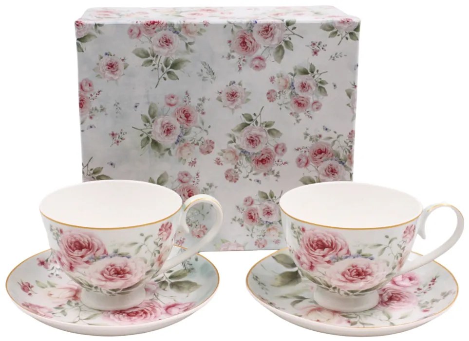 Home Elements Šálky s podšálkami 2 x 250 ml, Ruže