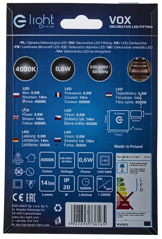 Schodiskové LED svietidlo Vox, 1x LED 0,6w, 4000k, s