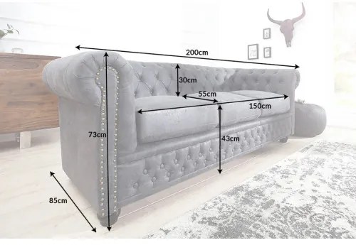 Sedacia súprava 37391 Chesterfield 3-sedenie Antik šedá - Komfort-nábytok