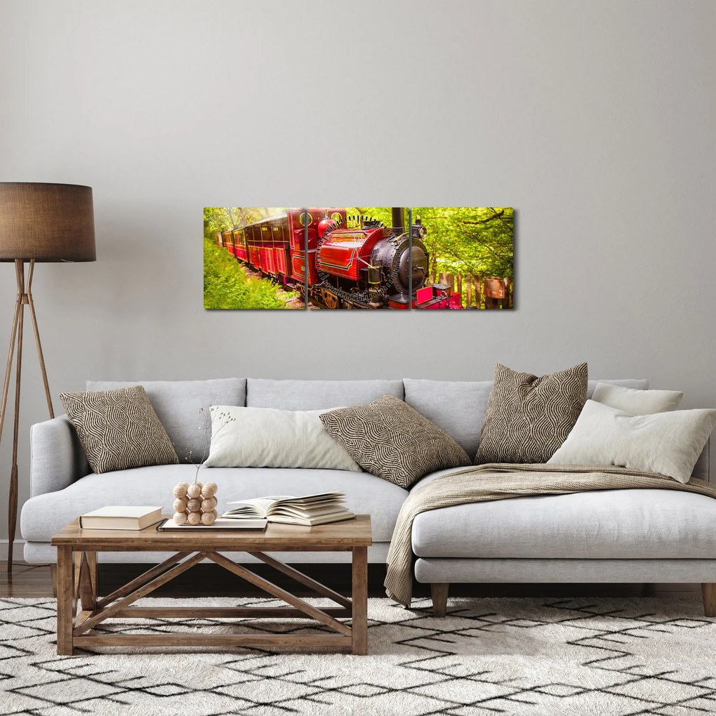 Obraz parného vlaku (s hodinami) (90x30 cm)