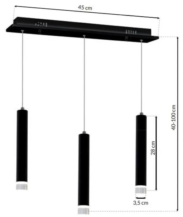 Závesné svietidlo Carbon, 3x čierne kovové tienidlo, b