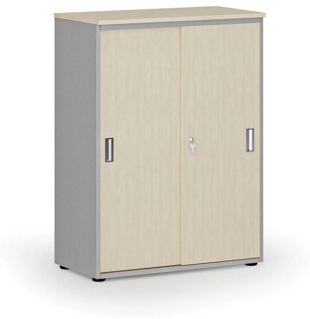 Kancelárska skriňa so zasúvacími dverami PRIMO GRAY, 1087 x 800 x 420 mm, sivá/orech