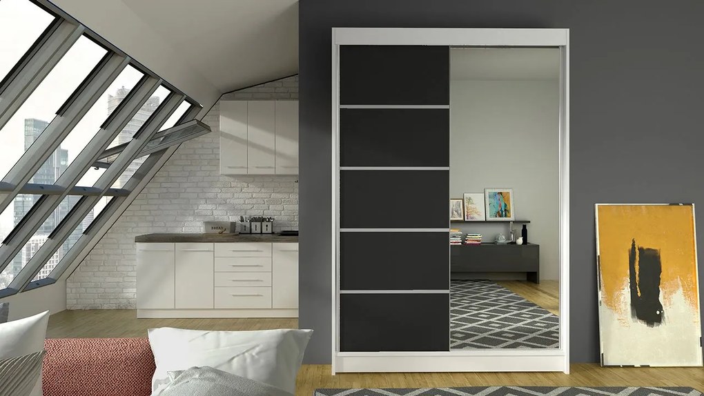 Posuvná skriňa Parys III, Farby: biela / sonoma, Osvetlenie: osvetlenie LED RGB - farebné