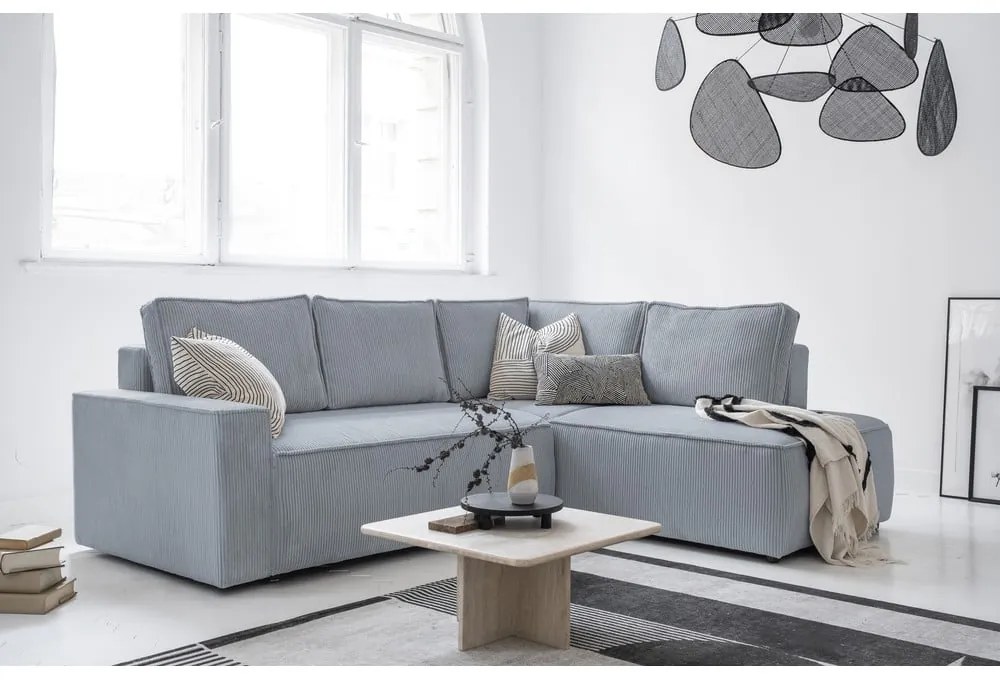 Svetlosivá menčestrová rozkladacia rohová pohovka (pravý roh) Brave Dave – Miuform