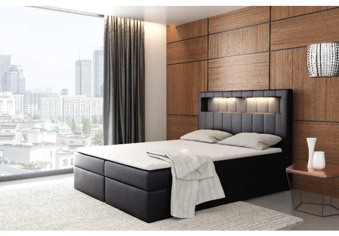 Dizajnová posteľ Elyan s úložným priestorom čierna eko koža 160 x 200 + topper zdarma