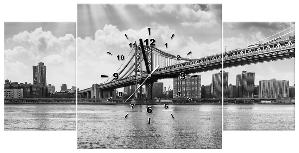 Gario Obraz s hodinami Brooklyn New York - 3 dielny Rozmery: 80 x 40 cm
