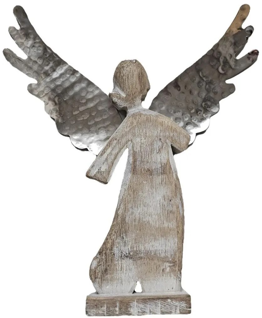 Drevený anjel s kovovými krídlami Puri - 17*4*20 cm