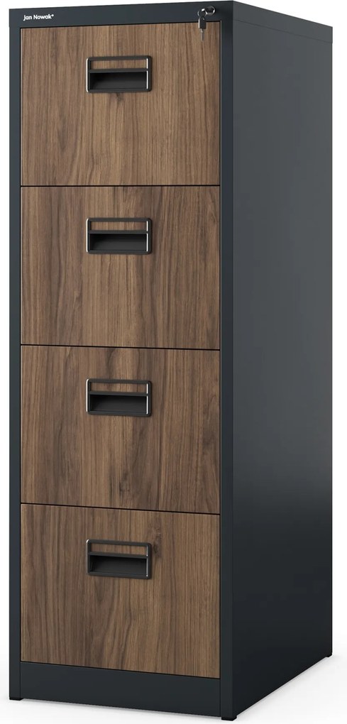 Kovová kartotéka, 4 zásuvky SARA V4, 460 x 1320 x 620 mm, Eco Desing: antracitová/ orech