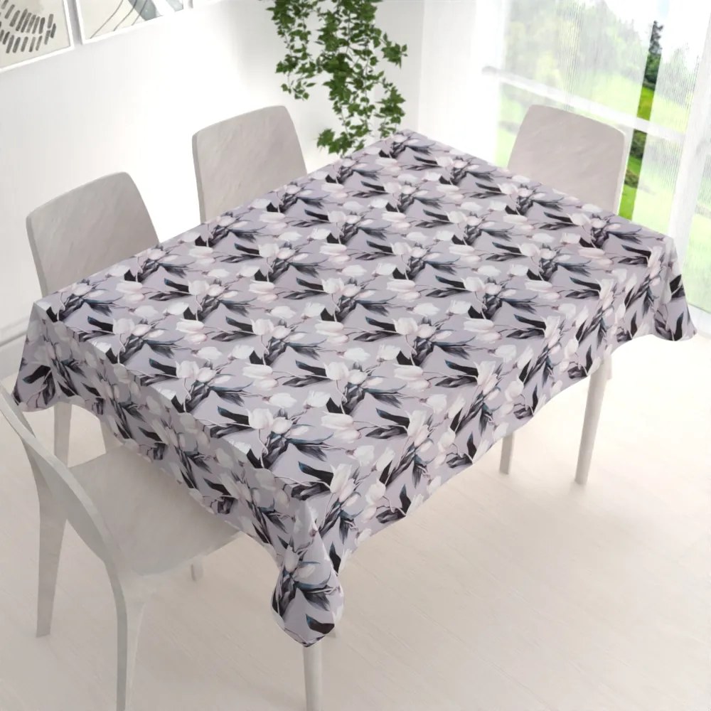 Biante Dekoračný obdĺžnikový obrus PML-034 Biele tulipány na sivom 80x120 cm