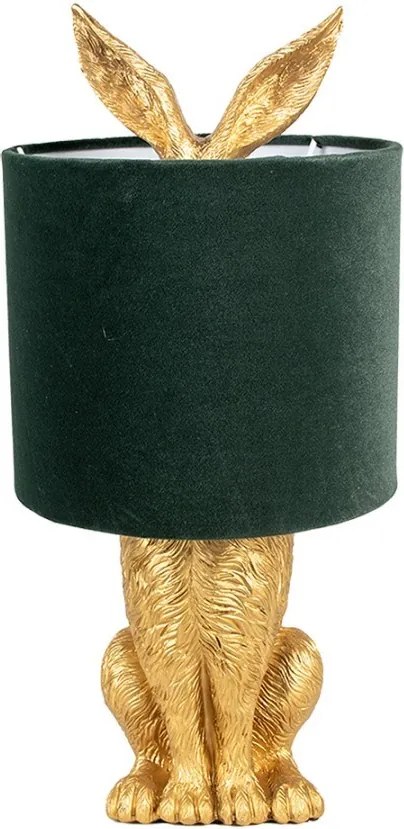 Zlatá stolná lampa králik s tmavo zeleným tienidlom Rabbi - Ø 20*43 cm