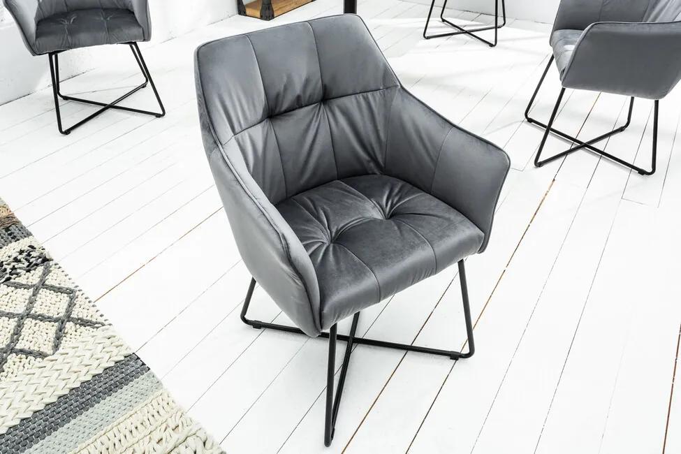 Luxusná jedálenská stolička s lakťovými opierkami Loft strieborná šedá