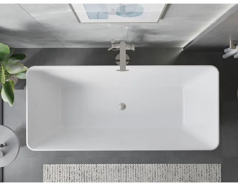 Mexen Velo Slim, voľne stojaca vaňa 170 × 75 cm, biela lesklá, oceľový prepad, 52811707500-97