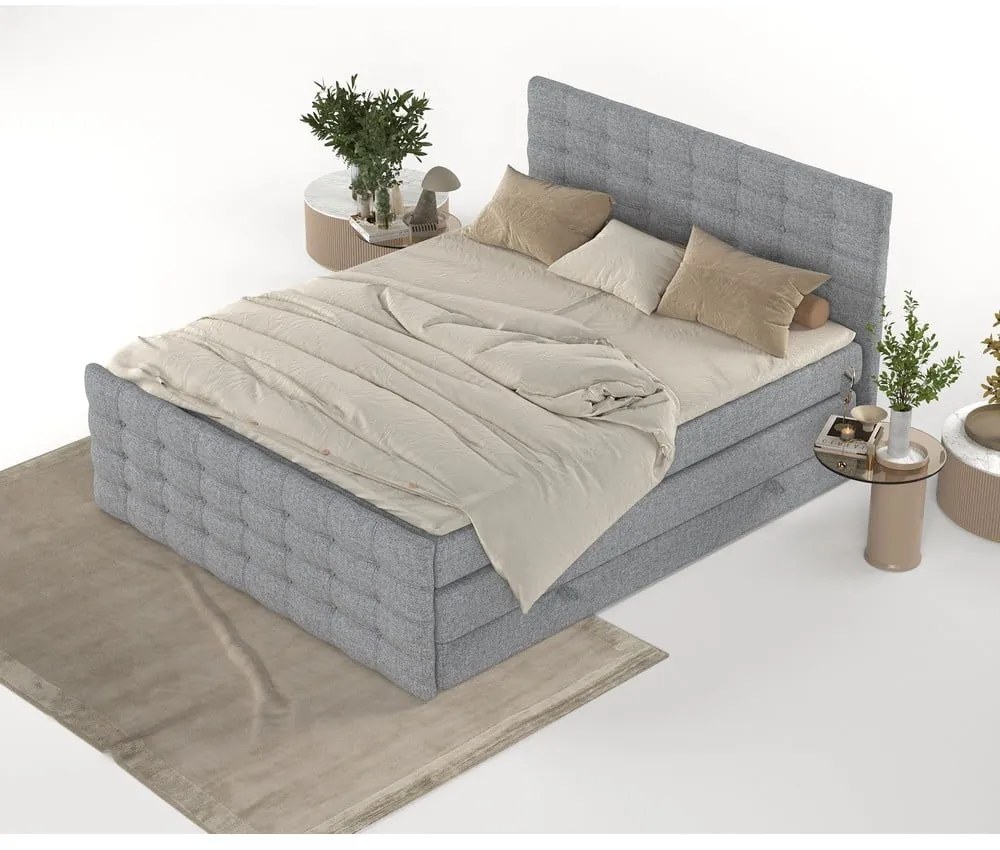 Sivá boxspring posteľ s úložným priestorom 200x200 cm Blend – Maison de Rêve