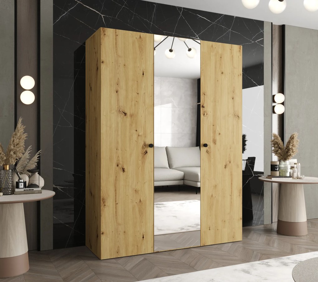 Šatníková skriňa 150 cm Parna 2 (dub artisan + čierna). Akcia -20%. Vlastná spoľahlivá doprava až k Vám domov. 1125921