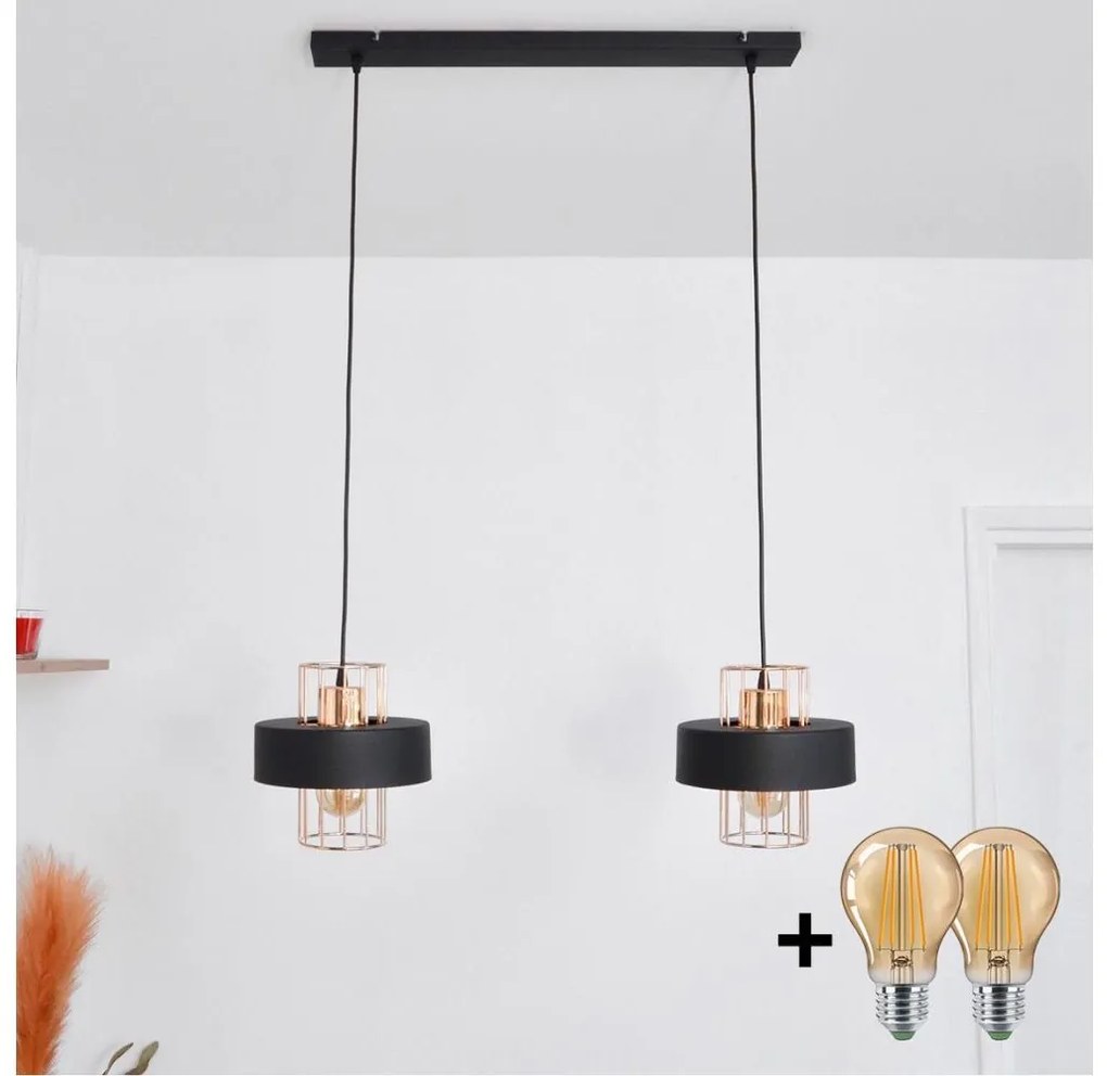 LED Luster na lanku VOLTA 2xE27/15W/230V čierna/zlatá