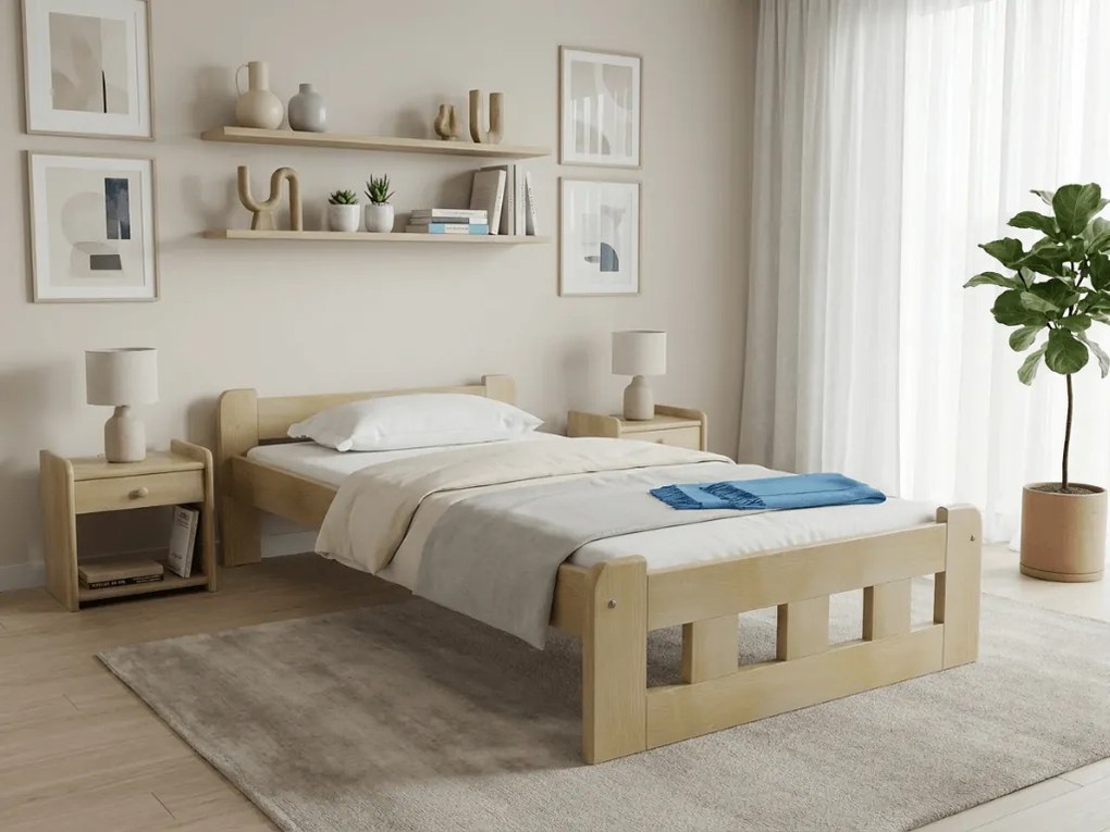 Posteľ Naomi zvýšená 80 x 200 cm, borovica Rošt: S lamelovým roštom, Matrac: Matrac DELUXE 10 cm