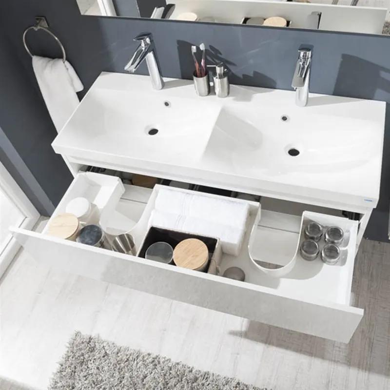 Mereo, Aira, kúpeľňová skrinka s umývadlom z liateho mramoru 121 cm, biela, dub, šedá, MER-CN743M