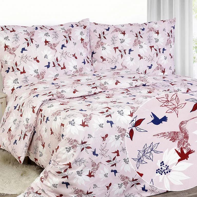 Goldea bavlnené posteľné obliečky - vzor 785 vtáky a kvety 240 x 200 a 2ks 70 x 90 cm