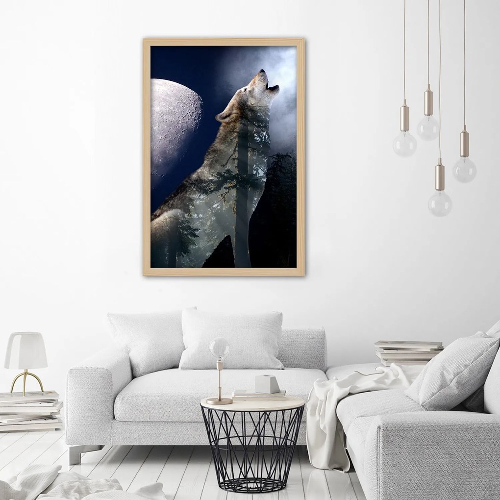 Gario Plagát Vlk vyje na mesiac Farba rámu: Bez rámu, Rozmery: 40 x 60 cm