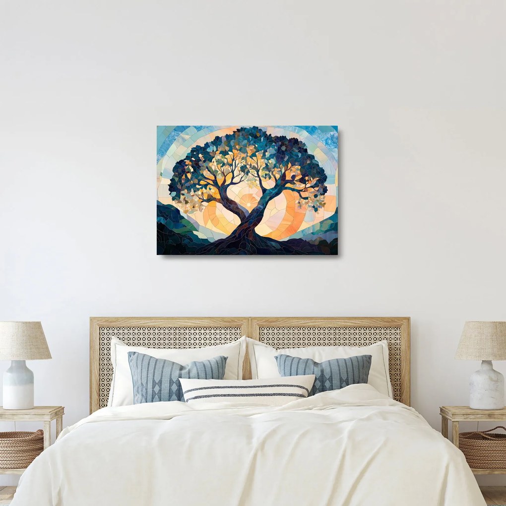 Sklenený obraz – Mozaika – slnko a strom II. (70x50 cm)