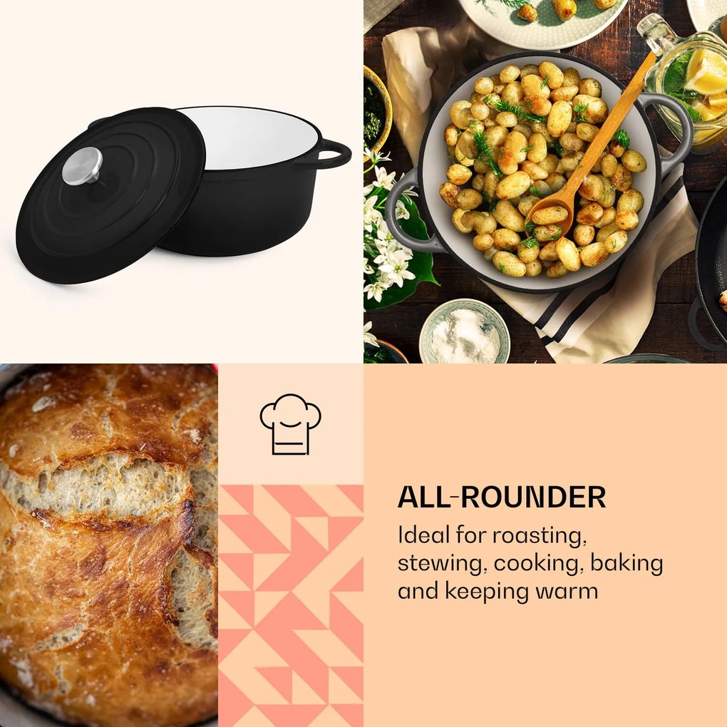 Klarstein Podolica, pekáč, 5,5 l, kastról, liatinový, smaltovaný, oválny, rukoväte