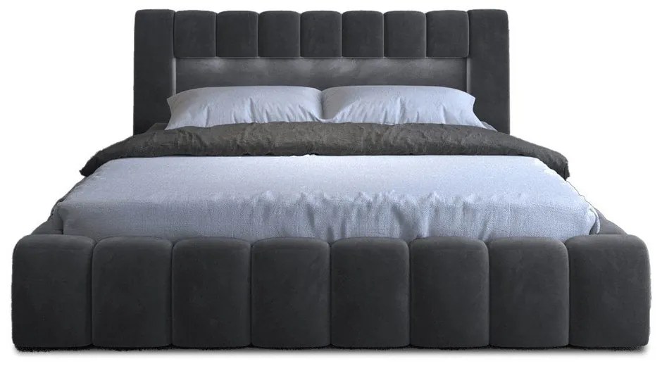 Sivá čalúnená dvojlôžková posteľ s úložným priestorom s roštom 140x200 cm Lamica – ELTAP
