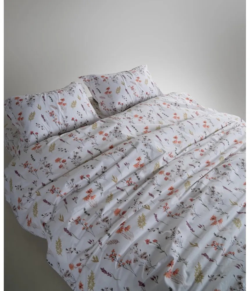 Biele obliečky na dvojlôžko/predĺžené z bavlny Renforcé 240x220 cm Floral Dance Autumn – Mila Home Luxury