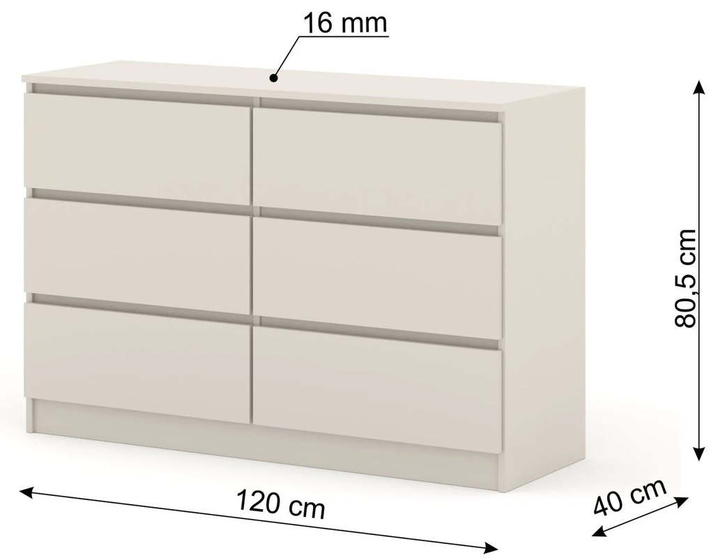 Komoda Maya S6 (kašmír). Akcia -16%. Vlastná spoľahlivá doprava až k Vám domov. 1124945