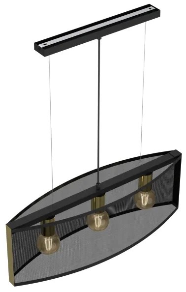 Luster na lanku KAGA 3xE27/60W/230V čierna/zlatá