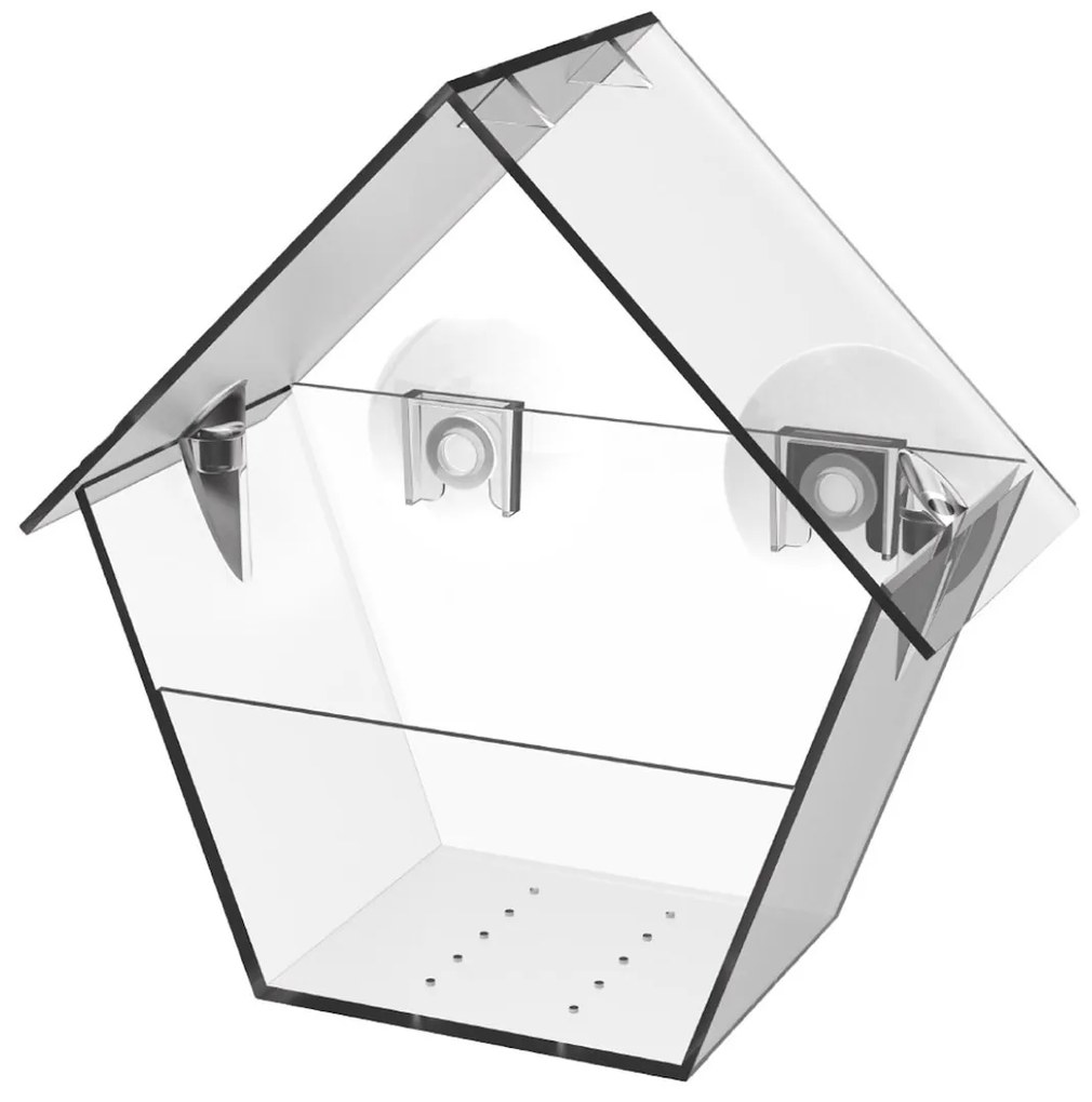 Kŕmidlo pre vtáky s prísavkami Clear, 15x15x9 cm, plast, transparentná