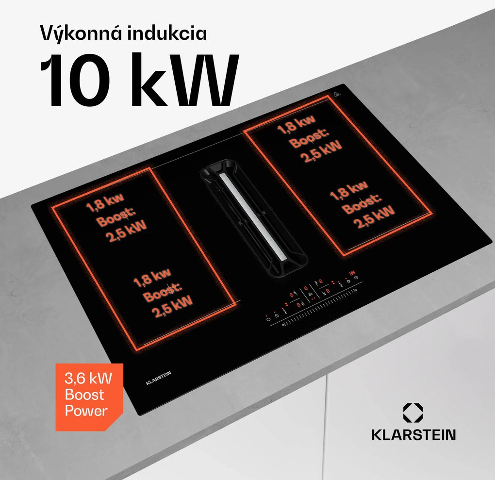 Klarstein AirJet 72 Down Air System, indukčný sporák + DownAir-digestor, 10 000 W, 600 m³/h, Boost