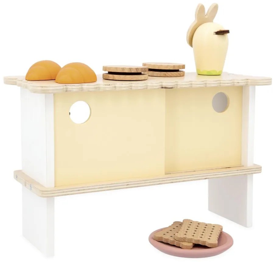 Drevený stánok s pečivom a tortičkami