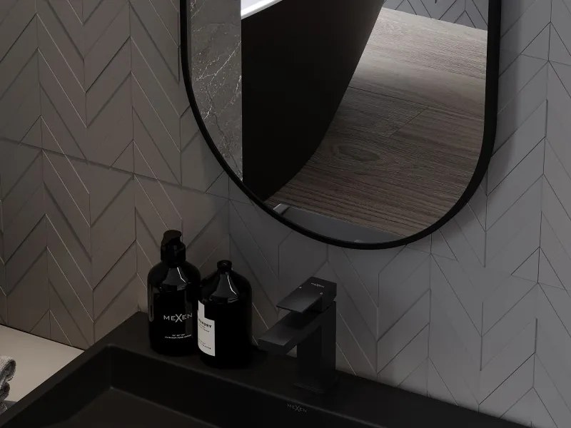Mexen Loft oválne kúpeľňové zrkadlo 85 x 50 cm, čierny rám - 9851-085-050-000-70