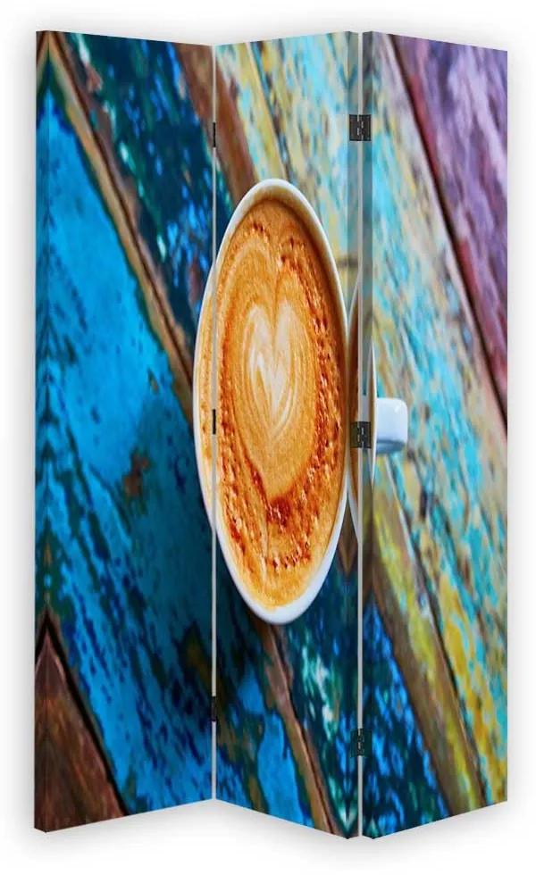 Ozdobný paraván Šálky na kávu Retro Wood - 110x170 cm, trojdielny, klasický paraván