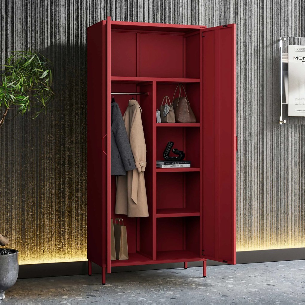 Šatníková skriňa FLAVIO, 800 x 1850 x 450 mm, Modern: červený farba