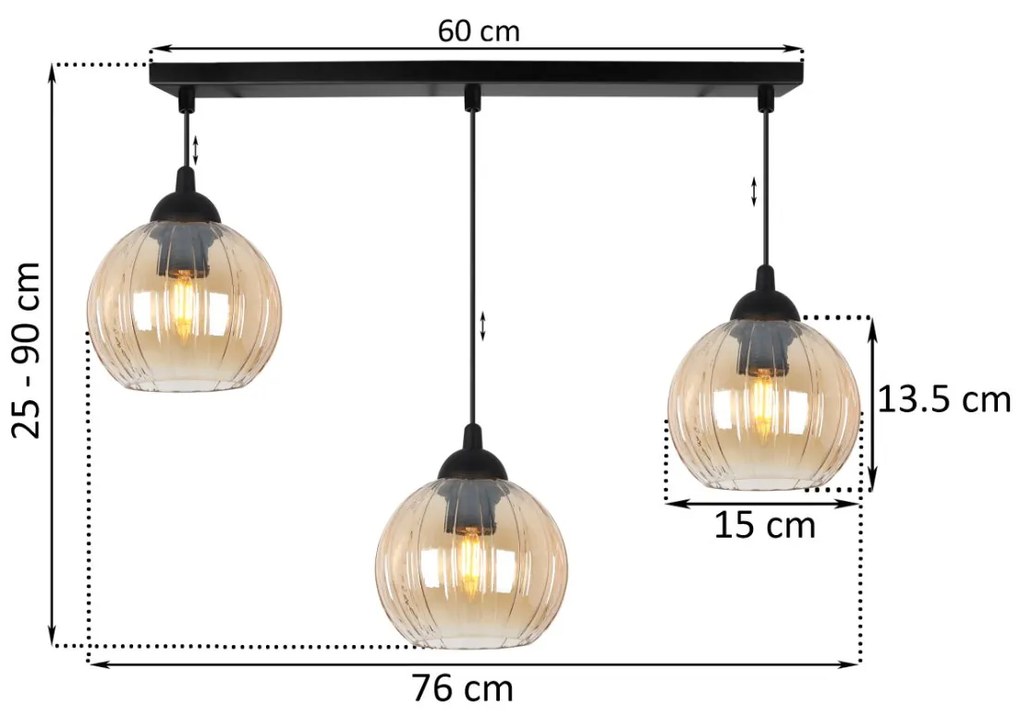Závesné svietidlo Costa, 3x medové sklenené tienidlo, b